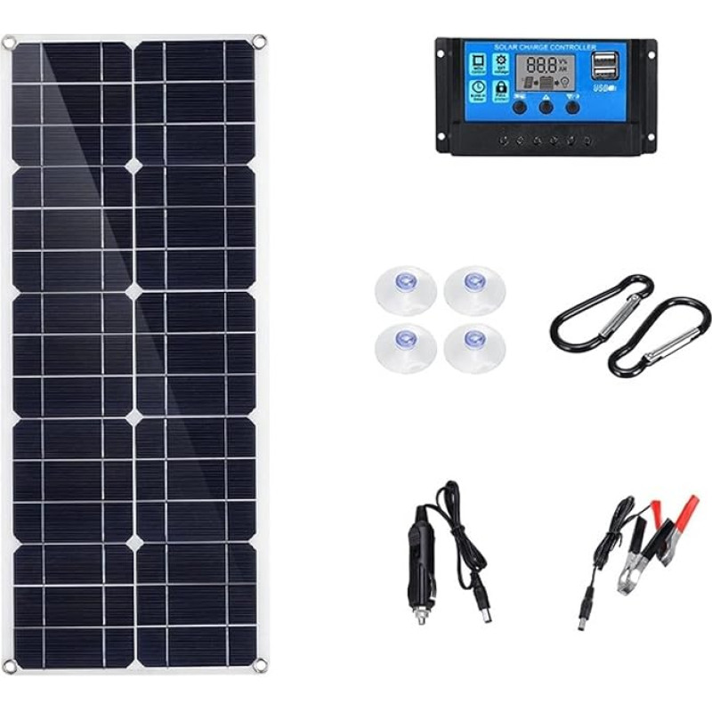 12 Volt/24 Volt Solarpanel-Kit 10 0W/200W 100a Controller Solarpanel Dual 12V/5V USB Wasserdichte Solarzellen Poly -Solarzellen for die Autoyacht RV Akkuladegerät für Off-Grid-Anwendungen(100W 30A Con