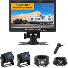 Rear View Camera Kit with 7 Inch LCD Monitor, 2 Cameras with HD Resolution, IP68 Waterproof, Night Vision in Colour, for Truck/Trailer/Bus/Van/Agriculture/Heavy Transport (12-24 Volt)