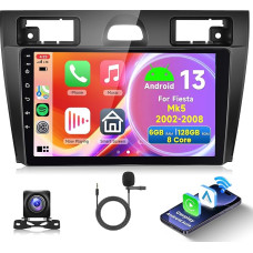 6G+128G 8 Core Wireless Carplay Android 13 Car Radio 2 DIN for Ford Fiesta Mk5 Mk VI 2002-2008 9 Inch Car Radio with Android Car GPS Navigation WiFi Bluetooth Mirror Link FM/RDS/32EQ/DAB/SWC Rear View