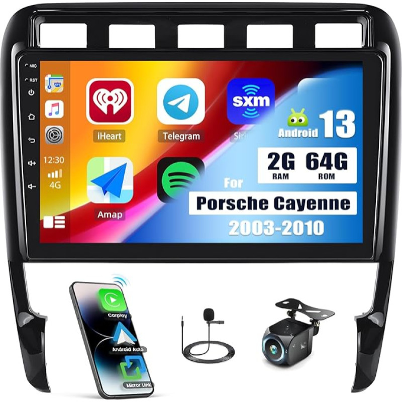 [2G + 64G] Android 13 Car Radio for Porsche Cayenne 2002-2010 with Carplay Android Car, 9 Inch Touchscreen Radio with Bluetooth GPS WiFi FM/RDS Mirror Link + AHD & Mic Reversing Camera