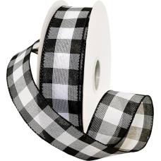 Cambridge 1.5 inch x 10 yards Black Gingham Check Wired Ribbon