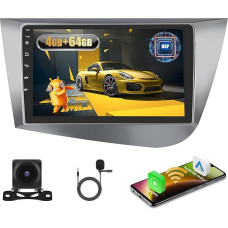 Fuluku 4+64G Android Car Radio for Seat Leon MK2 2005 2006 2007 2008 2009 2010 2011 2012 with Wireless Carpaly & Android Car, 9 Inch IPS Touch Screen Radio with Bluetooth 5.0/GPS/Rear View Camera/FM