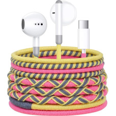 URIZONS USB C ausinės su mikrofonu ir garsumo valdymu - spalvingos ausinės su pintu kabeliu, apsaugotos nuo purvo ir nesipainiojančios, suderinamos su 