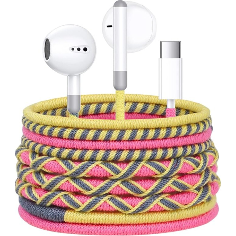 URIZONS USB C ausinės su mikrofonu ir garsumo valdymu - spalvingos ausinės su pintu kabeliu, apsaugotos nuo purvo ir nesipainiojančios, suderinamos su 