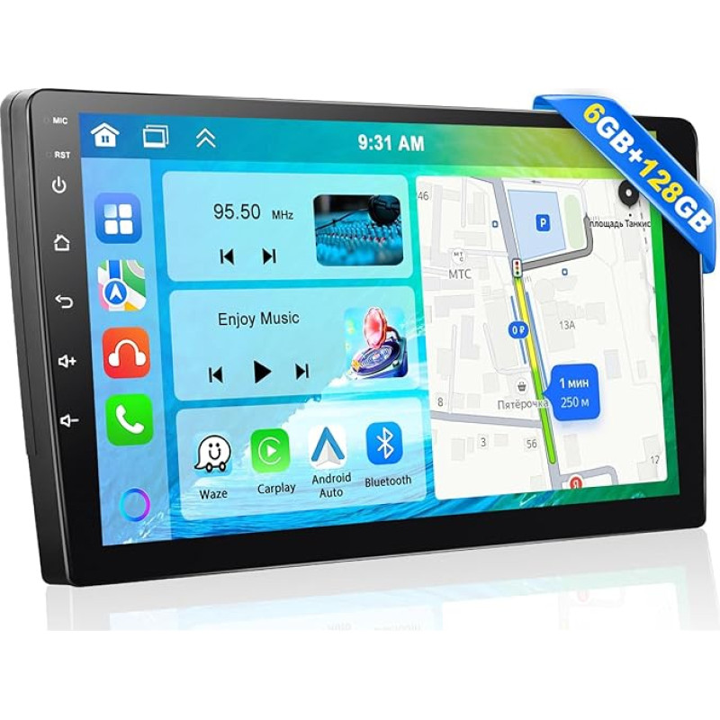 Android 13 Double DIN GPS Car Stereo Radio 9 Inch HD 1080P IPS Tempered Glass Mirror Car MP5 Player with Bluetooth WiFi GPS FM Radio Receiver Multiple UI Support Reversing Camera