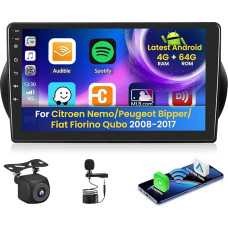 Inefala Android Autoradio für Citroen Nemo/Peugeot Bipper/FIAT Fiorino Qubo 2008-2017 4+64G mit Wireless CarPlay Android Auto, 10 Zoll Bildschirm Unterstützung FM RDS 32EQ GPS Bluetooth WiFi SWC AHD