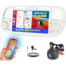 Fuluku 2+64G Android Autoradio für FIAT 500 2007 2008 2009 2010 2010 2011 2012 2012 2013 2014 2015 mit Drahtlosem Carplay Android Auto, 9'' Bildschirm Autoradio mit Bluetooth/WiFi/GPS/Rückfahrkamera/FM/RDS/SWC