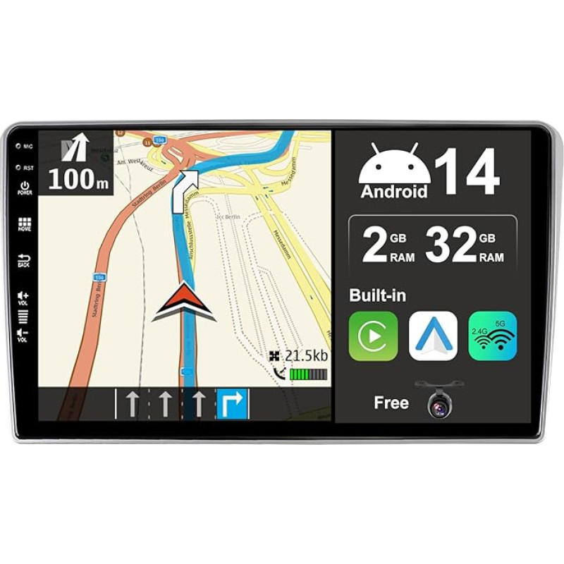 Android 14 Car Radio for Toyota Avensis (2002-2008) Sat NAV - Wireless CarPlay Android Car - Reversing Camera - 2G + 32G - IPS 9 Inch 2 DIN - DAB Steering Wheel Control Dual Band WiFi DSP