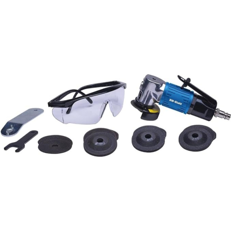 SW-Stahl S3294 Compressed Air Angle Grinder Set, 16-Piece Compressed Air Tool Set, 1/4 Inch Compressed Air Plug, 20,000 rpm, 9 x Grinding Discs Diameter 50 mm, 5 x Cutting Discs Diameter 50 mm