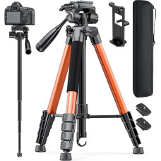 186 cm fotoaparato trikojis, kompaktiškas kelioninis trikojis, fotostovas DSLR/SLR trikojis ir monopodas su nešiojimo krepšiu, deginamai oranžinis