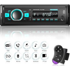 DAB Car Radio 1 DIN Bluetooth DAB+ Car Radio with Bluetooth Hands-Free Kit FM Radio / DAB/ DAB+ / USB / TF / Aux in / EQ MP3 Player with Remote Control Steering Wheel Control Radio Stereo Quick