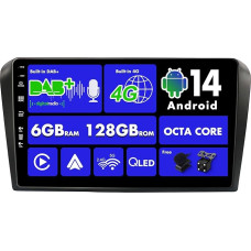 SXAUTO 【Įmontuotas 4G ir DAB】Android 14 - 6G+128G - Automobilinė stereogarsiakalbė Mazda 3 (2006-2012) Sat Nav - Belaidis CarPlay Android Auto - Kamera + MIC - QLED 9 colių 2 Din - WIFI vairas 360-CAM HDMI DSP
