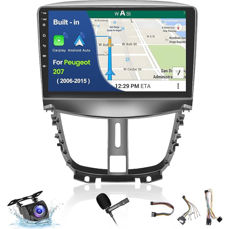 2G + 64G Android 13 Car Radio Bluetooth for Peugeot 207 2006-2015, 9 Inch Touchscreen Car Radio with Wireless Carplay & Android Car, GPS/WiFi/USB/RDS/FM, Microphone, Rear View Camera