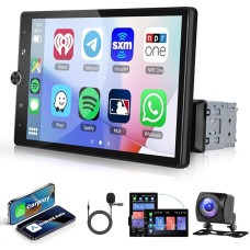 Car Radio 1 DIN with A-pple Carplay Android Car 10.4 Inch Rotating Touchscreen Car Radio with iOS/Android Mirror Link Bluetooth FM Radio USB/AUX/EQ/Voice Control Steering Wheel Control Reversing