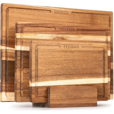 3 pjaustymo lentelių rinkinys (40 x 30 cm / 33 x 24 cm / 26 x 18 cm) Medinė pjaustymo lentelė iš akacijos masyvo - 2 cm storio medinės virtuvės lentelės su sulčių grioveliu - dizaino pjaustymo lentelės rinkinys