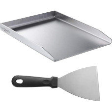 Smartpeas Stainless Steel Grill Plate, 30 x 40 cm, Universal Plancha for Charcoal and Gas Grills, Grill Plate for Even Heat Distribution, Grill Tray for Burgers, Fried Egg with Grill Spatula Included