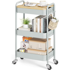 3 pakopų riedėjimo vežimėlis Metalinis vežimėlis su nuimamu mediniu dėklu Meno kūrinių saugojimo vežimėlis Organizatorius Serviravimo vežimėlis Lengvas surinkimas Žalias