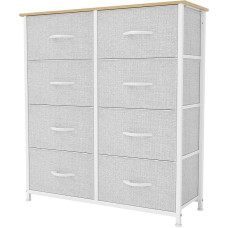 YITAHOME Komoda su 8 stalčiais, spinta, medžiaginiai stalčiai su rankenomis, metalinis rėmas, skirta svetainei, prieškambariui, miegamajam, patvari, šviesiai pilka su balta rankena