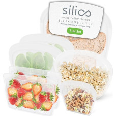 Reusable Freezer Bags Family (Set of 7) Clear - Silicone Bags for Food, Dishwasher Safe, Sous Vide and Microwave Safe