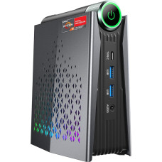 Žaidimams skirtas mini kompiuteris, 32 GB DDR5, 1024 GB (1 TB) NVME PCIe3.0 SSD, AMD Ryzen 9 6900HX (8C/16T, iki 4,9 GHz), Radeon 680M, mikro stalinis kompiuteris su 3 režimų reguliavimu, RGB, WIFI6, dvigubas ventiliatorius