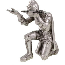 Kremers Schatzkiste Knight Letter Opener Figure - Rankų darbo dekoratyvinė figūrėlė Sidabrinė 20 cm polirezino skulptūrėlė Viduramžių šarvai Kalavijas Metalas - Dovanų fantazija Gotika Biuro dekoracijos Stalo aksesuaras