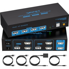 HDMI KVM Switch, 2 Monitors, 2 Computers, 4K@60Hz, USB 2.0 Monitor Switch for 2 Computers, Share Two Monitors and 4 USB Devices, Support Extended/Copy Mode, Wired