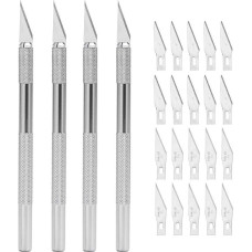 Gebildet 4 x tikslūs drožinėjimo peiliai su apsauginiu dangteliu + 20 x atsarginės geležtės, skalpelio drožinėjimo peilis, skirtas 