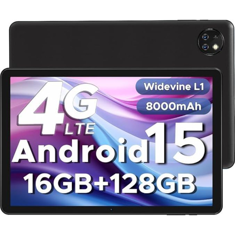 DOOGEE T10W Android 15 Tablet 10 Inch 16GB RAM + 128GB ROM (2TB TF) 2025 Latest Tablet with SIM Card Slot, 8000mAh Gaming Tablets Android 4G LTE/5G WiFi, Dual Camera, BT5.0/ OTG/Widevine L1/ Face ID