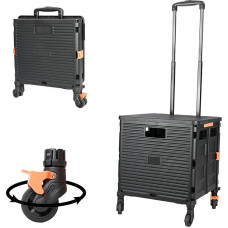 Foldable Multi-Purpose Cart Folding Portable Rolling Box Handcart with Durable Plastic Telescopic Handle 4 Rotating Wheels for Travel Shopping Luggage Office (Black+Black)
