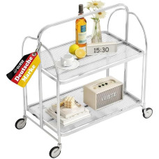 GLIESE Folding Serving Trolley with Wheels, 2 Tier Clear Tempered Glass, Mobile Storage Folding Trolley, Kitchen Trolley, Bar Trolley, Serving Trolley, Tea Trolley, Wine Trolley, Serving Trolley