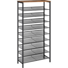 HOOBRO batų stovas, 10 aukštų batų stovas, didelė batų spinta, talpinanti 27-36 poras batų, su plokščiomis ir pasukamomis metalinėmis lentynomis, taupanti vietą, skirta prieškambariui, tamsiai ruda-juoda EBF110XJ01