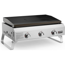 tikfire Plancha Plancha Stalo dujinė kepsninė, 3 nerūdijančio plieno degikliai, keramine dažų danga padengta kepsninės plokštė, kempingo dujinė kepsninė, kompaktiška stalo dujinė kepsninė, maža balkono pikniko kepsninė, kepsninės paviršius 57 x 36 cm, 7.0