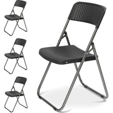 Sekey Set of 4 Folding Garden Chairs Rattan Look Camping Chairs Waterproof up to 200 kg 46 x 53 x 84 cm Black