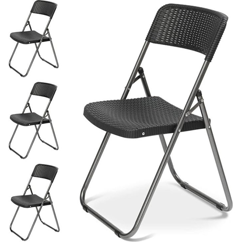 Sekey Set of 4 Folding Garden Chairs Rattan Look Camping Chairs Waterproof up to 200 kg 46 x 53 x 84 cm Black