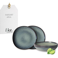 like. by Villeroy & Boch - Lave Gris 4-Piece Stoneware Crockery Set, Pottery Look, Dinner Service for 2 People, Grey
