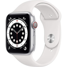 Apple Watch Series 6 (GPS + Zellular, 44MM) Aliuminio laikrodis, sidabrinės spalvos, su šviesiu sportiniu dirželiu (Visuotinai prieinamas)