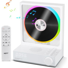 HOTT Portable CD Player with Remote Control, Bluetooth 5.3 Desktop CD Player with RGB Lights, Portable CD Player with HiFi Speakers, Supports TF Card, Transcription, LED Screen, Timer (White)