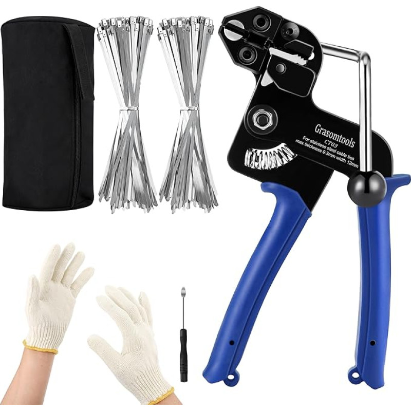200 Pieces Metal Cable Tie Gun Set, Stainless Steel Cable Tie Gun, Adjustable Tensioning and Cutting Tool with 200 Self-Locking 304 Stainless Steel Cable Ties