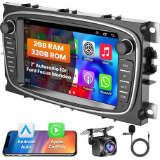 Android Car Stereo for Ford Focus II C-MAX S-MAX Galaxy II Kuga Mondeo Built in Wireless CarPlay Android Car Radio, Bluetooth Audio Receiver 7 Inch Screen GPS Navigation Reversing Camera WiFi FM RDS