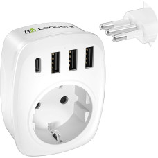 LENCENT Travel Adapter Switzerland Germany Plug, EU to IT, Type L, Travel Plug for Italy Chile Uruguay Syria Wall Sockets with 3 USB/1 Type C/AC Socket Adapter