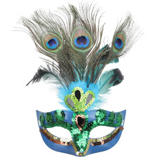 TINAYAUE Carnival Mask Halloween Peacock Feather Half Face Mask Venetian Mask Masquerade Ball Christmas Sequin Mask Fancy Dress Costume Party Accessories for Women Girls