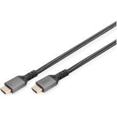 DIGITUS HDMI 2.1 Ultra High Speed Connection Cable - UHD-II - 8k/60Hz - 4k/120Hz - Braided Cable - 3.0m - Compatible with PS5, Xbox Series, TV/Projector - Gold-Plated Contacts - Black/Silver