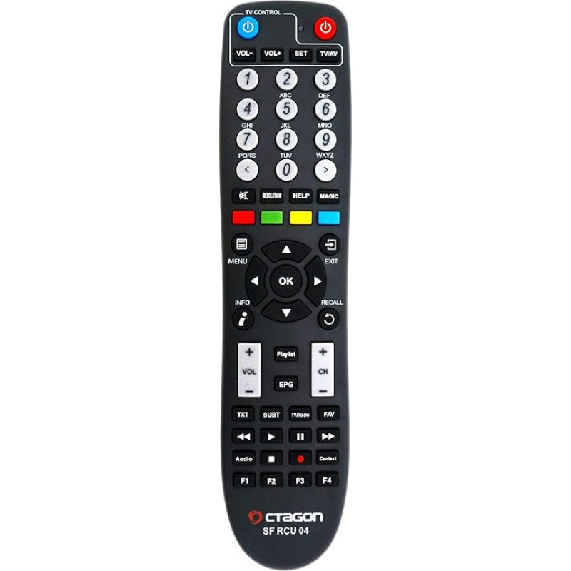 Octagon SF8008 4K UHD Original Remote Control for All SF8008 Models (SF RCU04), 2-in-1 Remote Control (without Teaching for Your Receiver & Learning for Your TV) New Model SF RCU 04