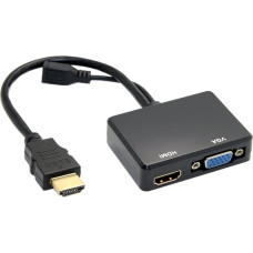 JSER HD-213 HDMI to VGA and HDMI Female Splitter with Audio Video Cable Converter Adapter for HDTV PC Monitor