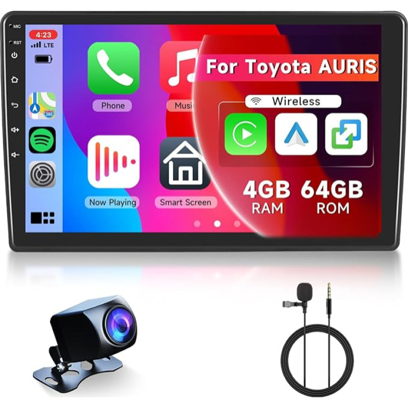 Hodozzy Car Radio 4G + 64G for Toyota Auris 2006-2011 Android 8 Core 10.1 Inch IPS Touchscreen GPS Navigation iOS Carplay Android Car Mirror Link Radio Bluetooth DSP, WiFi, FM RDS, Camera