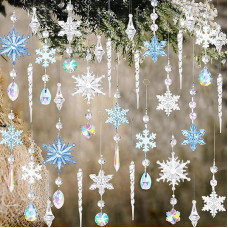 Pack of 32 Acrylic Icicle Snowflake Ice Drop Pendants, Christmas Tree Crystal Decorations, Christmas Tree, Christmas Tree Decoration, Crystal Snowflake for Christmas Tree Party