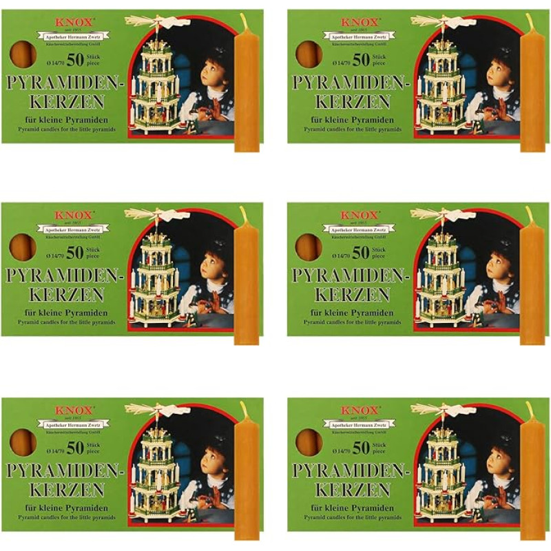 OLShop AG Knox Pyramid Candles Natural Pack of 6 (6 x 50 Pieces) Size: Approx. 14 x 70 mm Christmas Candles