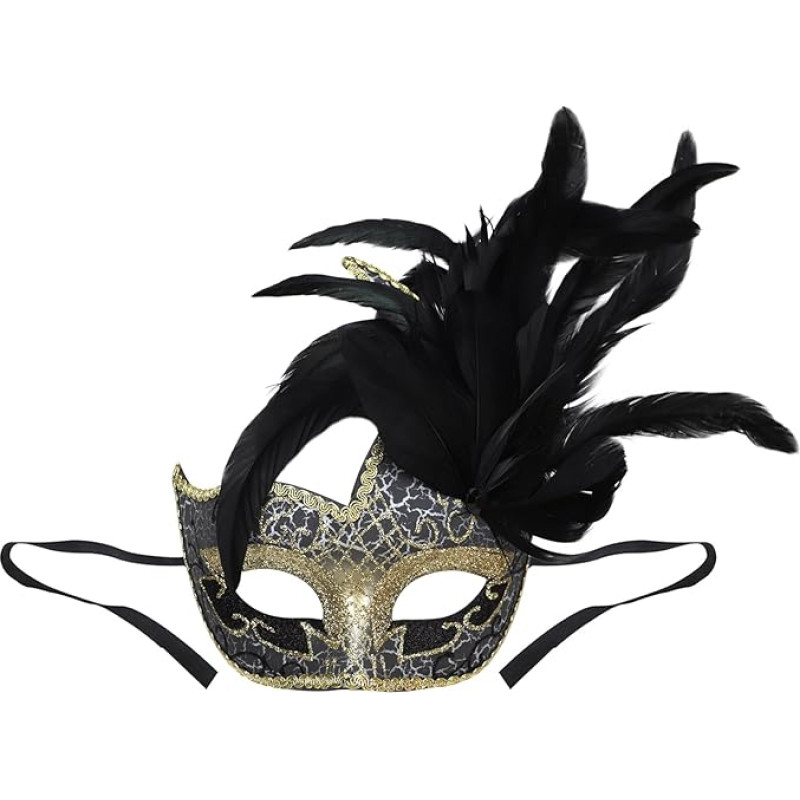 TINAYAUE Halloween Feather Mask for Women Shiny Venetian Mask Masquerade Ball Half Face Costume Mask for Halloween Carnival Easter Stage Performance Christmas Party Gift