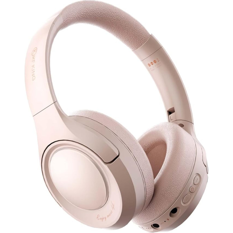 iKF King Wireless Bluetooth with Hybrid Active Noise Cancelling, Over-Ear Headphones, 75h Playtime in ANC Mode, Hi-Res Audio, EQ in App, Transparency Mode, Quick Charge for Travel (Pink)