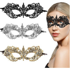 Pack of 3 Masquerade Masks Lace Prom Mask Carnival Venetian Half Mask Sexy Lace Eye Mask Masquerade Ball Masks for Costume Party Cosplay Women Girls Ladies Couples Halloween Carnival